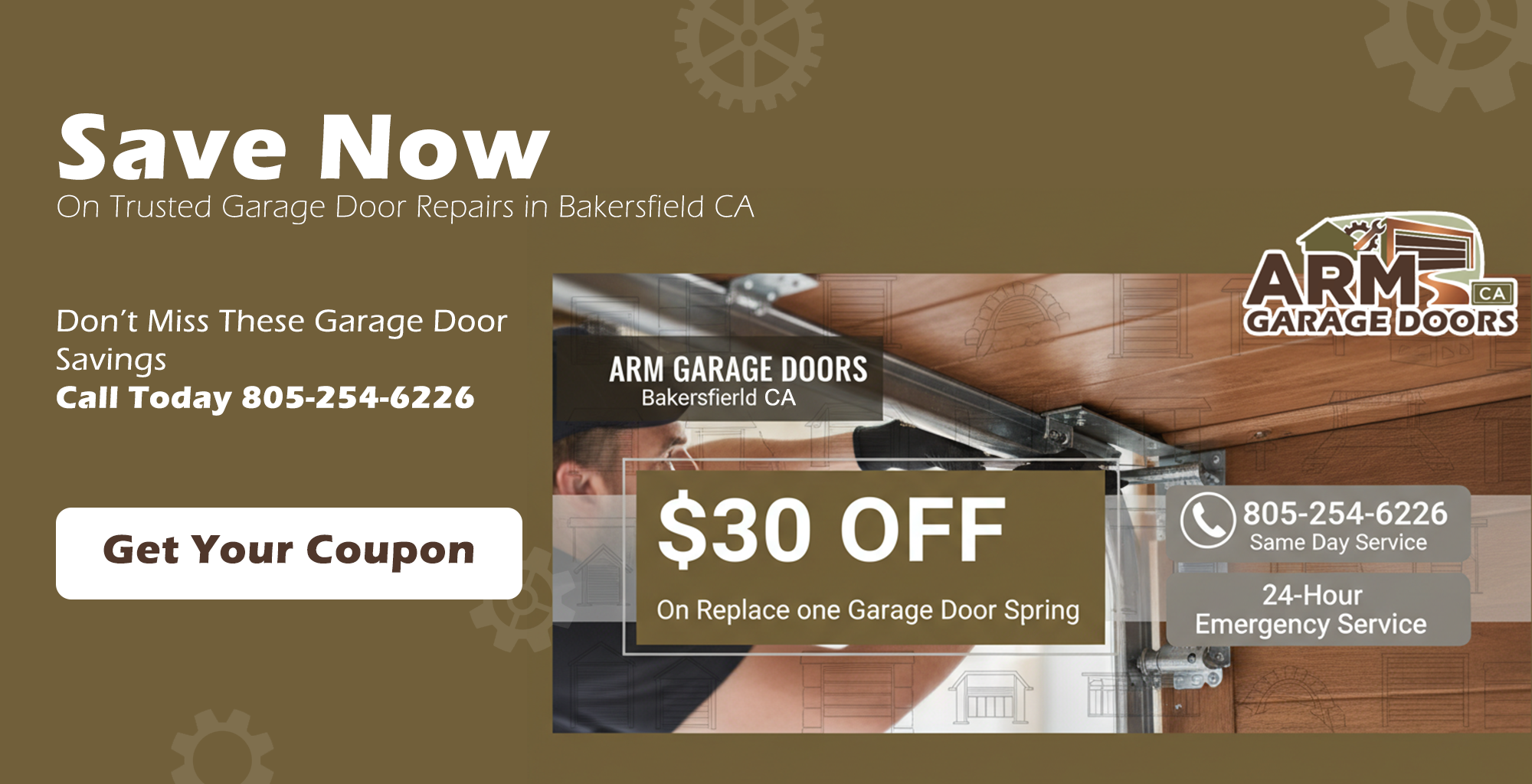 Garage door service discount coupon for repairs and installations in Walnut Park CA